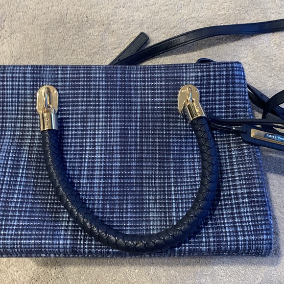 Cole Haan blue woven top handle bag. Leather  hold hardware - Picture 7 of 10